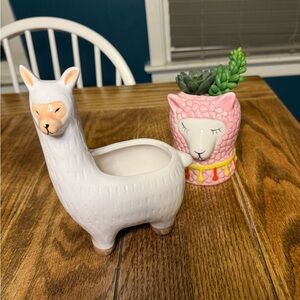 White Llama Planter and Pink Sheep Succulent Pot